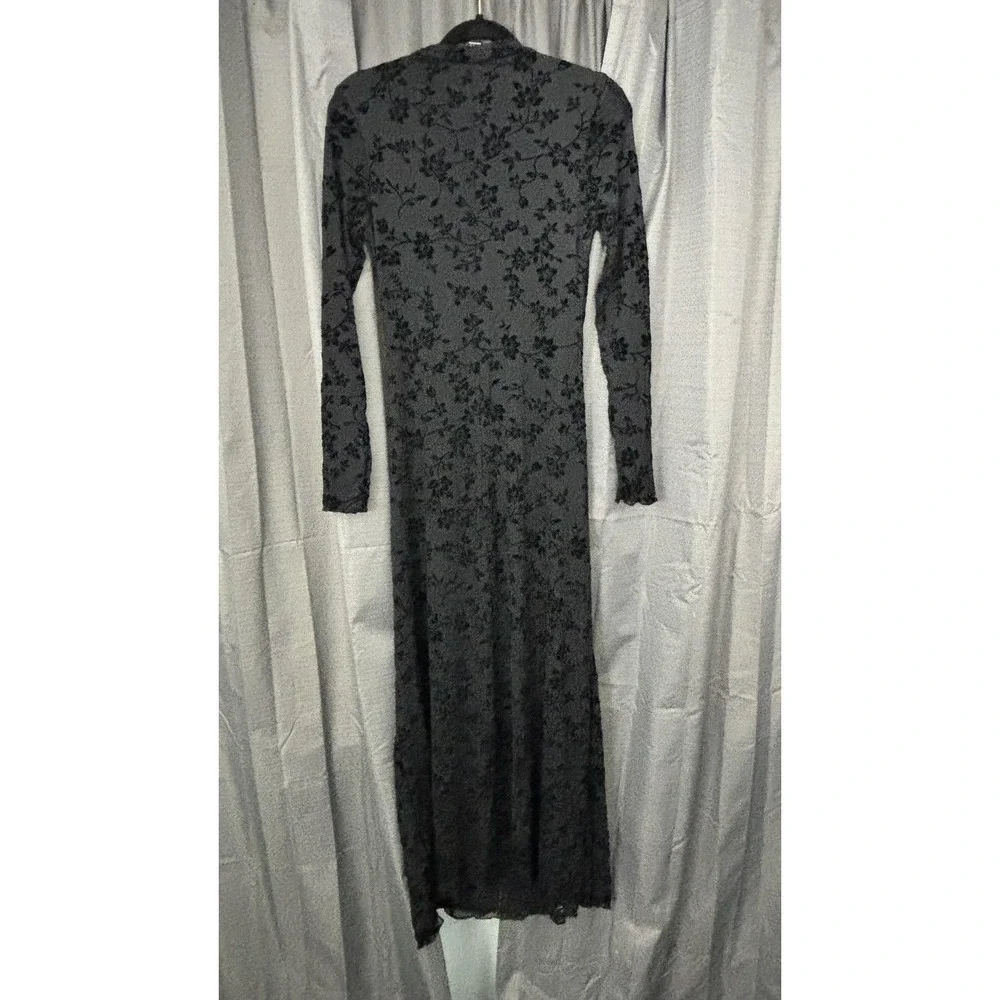 SHEIN‎ Velvet Burnout Sheer Overlay Maxi Dress Womens M Black Floral Whimsigoth - Picture 3 of 15